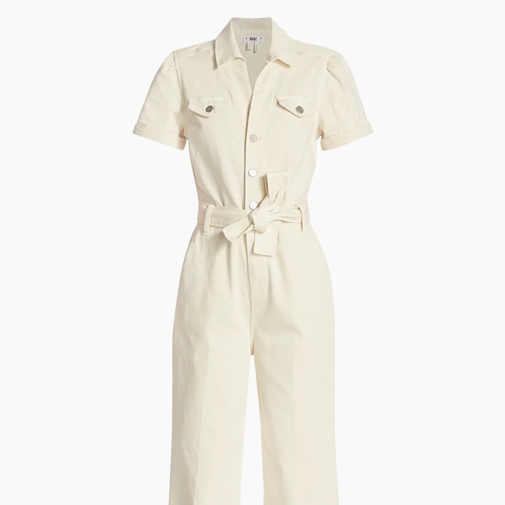 NEW Paige Anessa Stretch-Denim Cream Jumpsuit - Picture 3 of 16